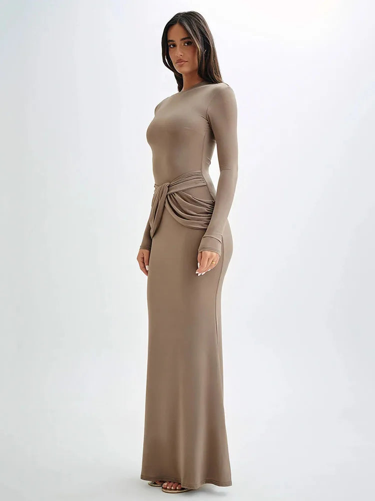 Long Sleeved Elastic Tight Long Dress