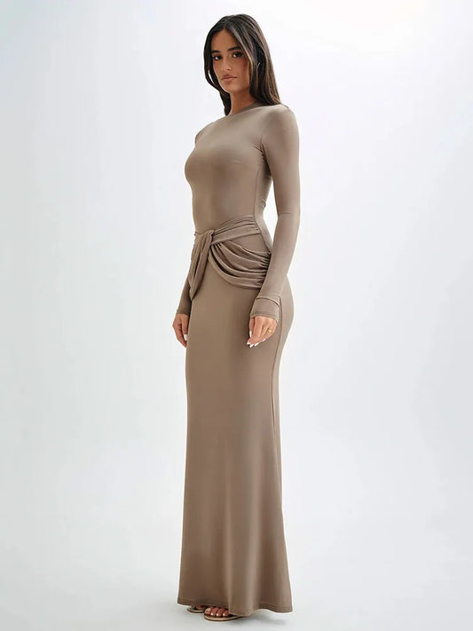 Long Sleeved Elastic Tight Long Dress