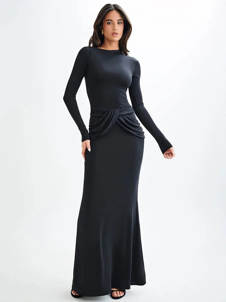 Long Sleeved Elastic Tight Long Dress