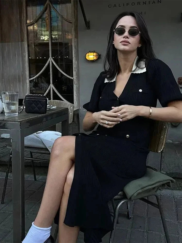 V-Neck Bubble Sleeved Dress